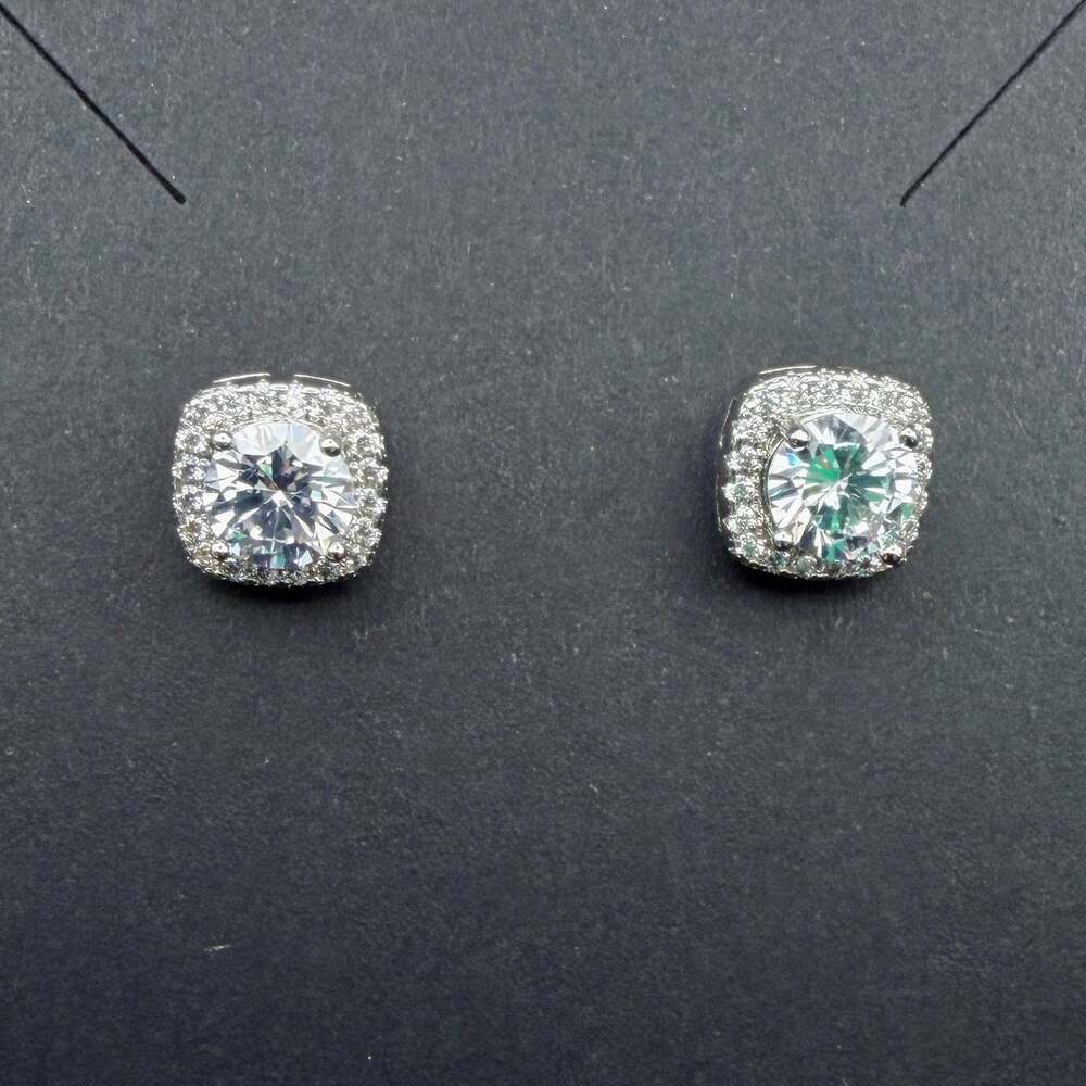 GRA 2.0ct TW Moissanite Halo Stud Earrings 6.5mm D Color 925 Sterling Silver